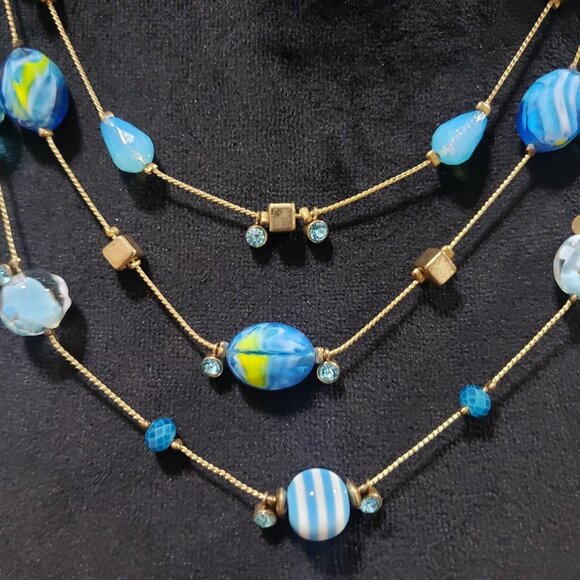 Womens Fashion Three Strands Charm Necklace Turquoise Gemstone w/ Lobster Clasp - Picture 5 of 6